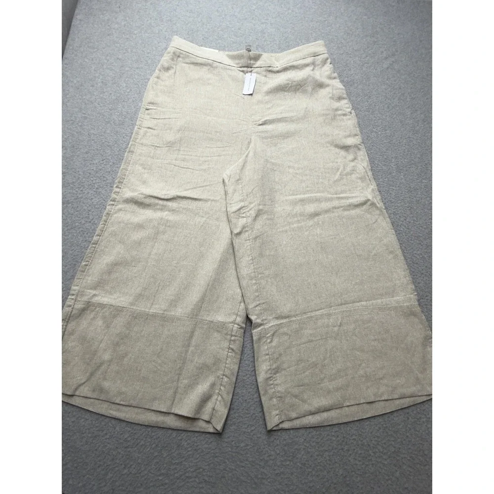 Banana Republic Linen‎ Wide Leg Cropped Pants Womens L Beige Pull On Casual